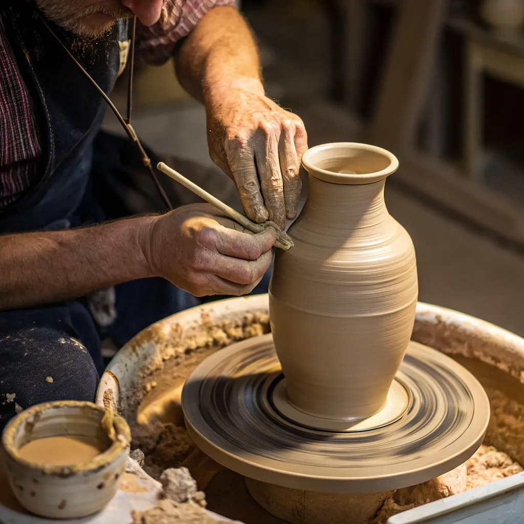 Artisan hands crafting pottery