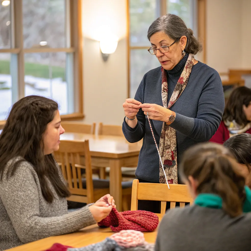 Knitting instructor teaching