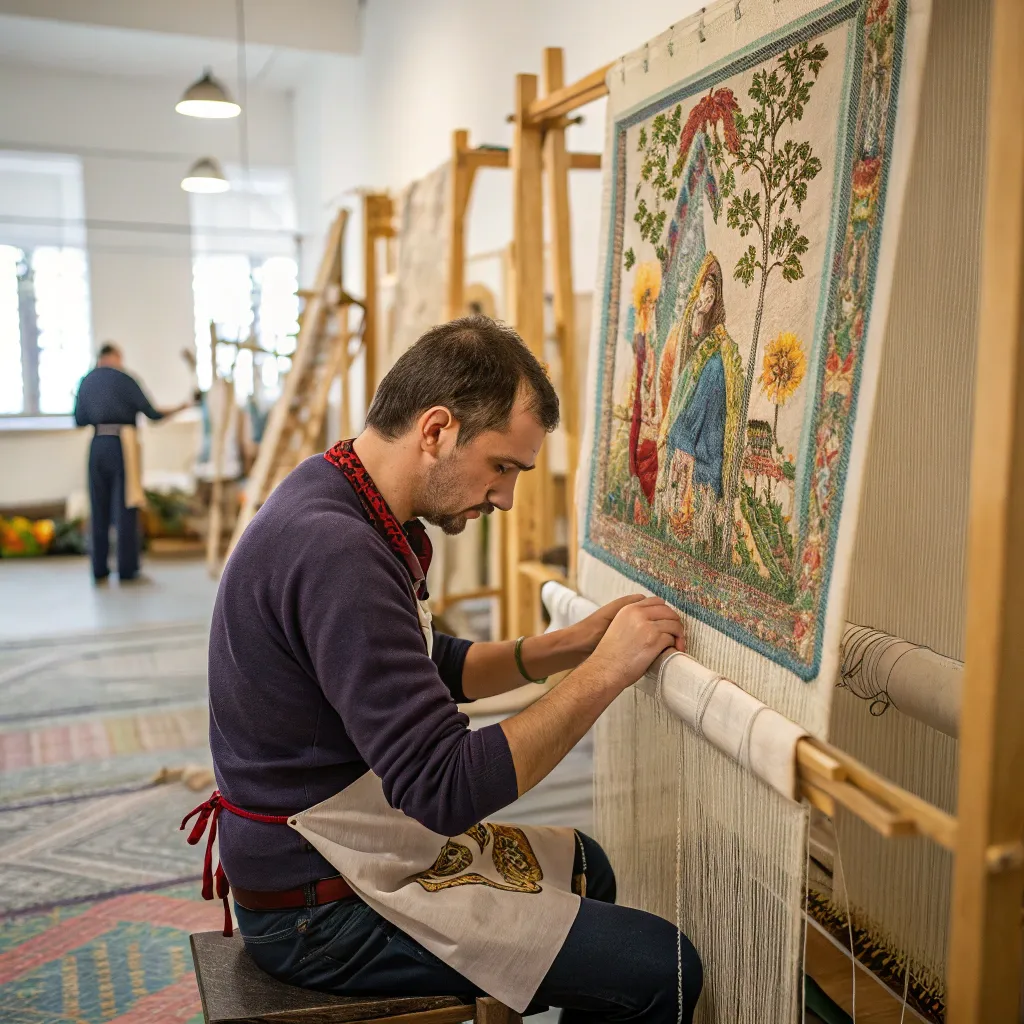 Textile artist creating a tapestry